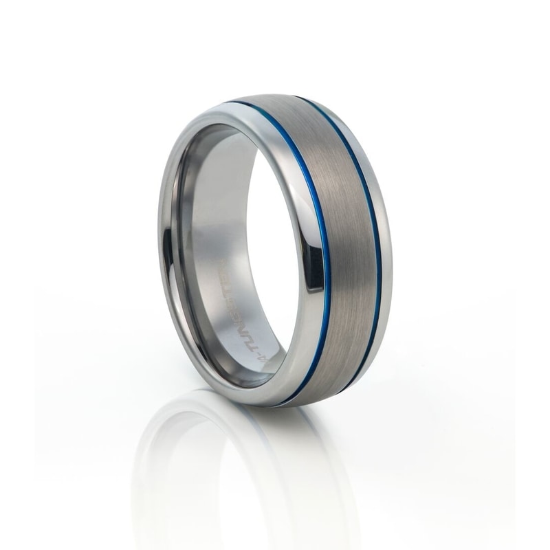 Tungsten Carbide Brushed metal with blue plated  lines