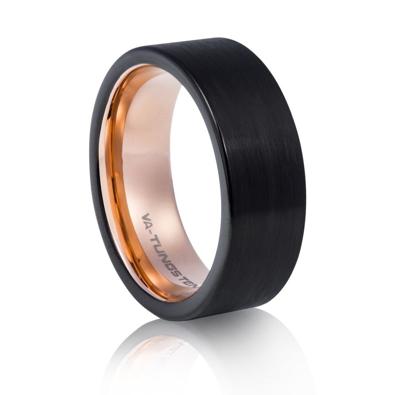 Tungsten Carbide Brushed matt with rose gold plating